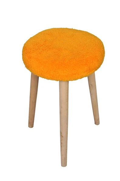 DEKOR MOBİLYACIM Tabure turuncu renk 3 ayaklı ham ayak tabure oturak Gürgen Ahşap Retro Ayak Dekoratif Beyaz Pelüş - 4