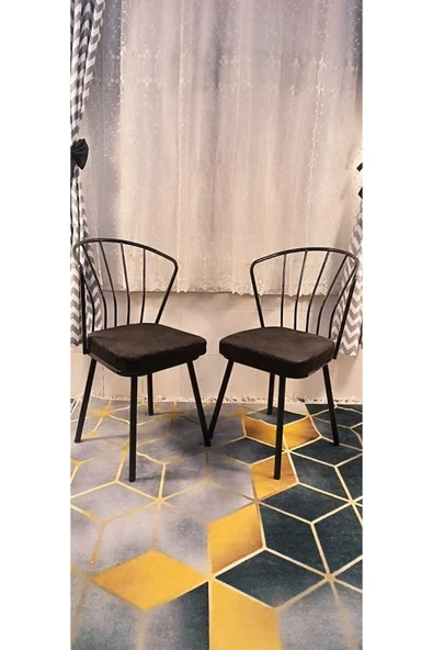 DEKOR MOBİLYACIM Dekor Mobilyacım Güneş Sandalye 2 Adet Siyah Mutfak Salon Yemek Odası Sandalyesi Metal Ayak - 3
