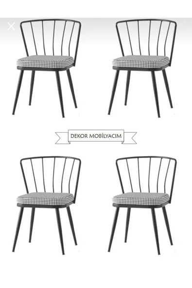 DEKOR MOBİLYACIM 4 Adet Güneş Sandalye Siyah Mutfak Salon Yemek Odası Sandalyesi Metal Ayak Güneş Siyah 4 Adet