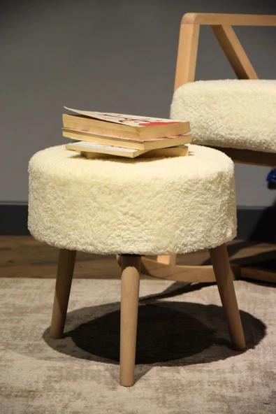 DEKOR MOBİLYACIM Roma Sallanan Ahşap Ayaklı Krem Rengi Berjer Koltuk - 3