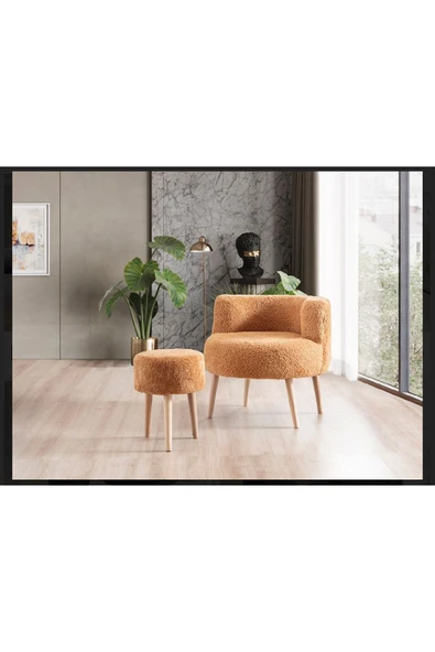 DEKOR MOBİLYACIM Çay seti berjer ve puf takımı (salon, ofis, balkon) 2'li takım KAHVERENGİ