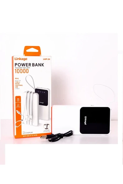 Linkage 10000mAh, Dahili USB, Micro, Type-C Lightning Kablo LCD Güç Göstergeli LED Ekran Powerbank LKP-24