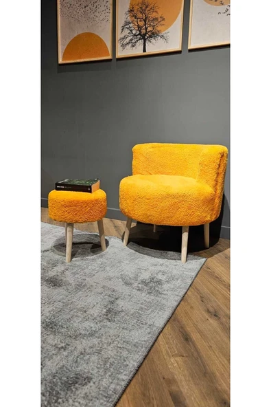 DEKOR MOBİLYACIM Çay Seti Tekli Koltuk Berjer Ve Puf Takımı (salon, Balkon, Ofis) 2 Li Takım Turuncu