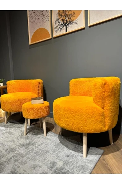 DEKOR MOBİLYACIM Çay Seti Ikili Koltuk Berjer Puf Takımı SALON, BALKON, OFİS 3 Lü Takım gürgen ayak - 3