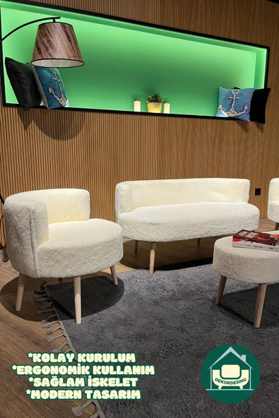 DEKOR MOBİLYACIM Stockholm Çay Seti 4'lü Koltuk Takımı - 3