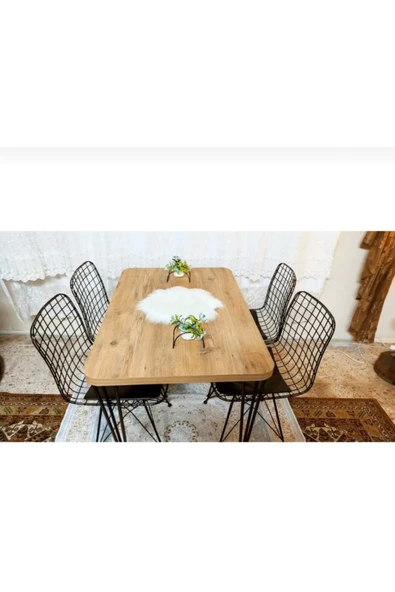 DEKOR MOBİLYACIM Masa Sandalye Tel Sandalye Ceviz Köşeler Oval