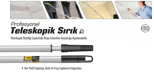 3 Metre, İki Kademeli Teleskopik Metal Saplı Sırık, Boya, Temizlik, Meyve Silkme İçin 3 Metre Sırık ürün görseli 1