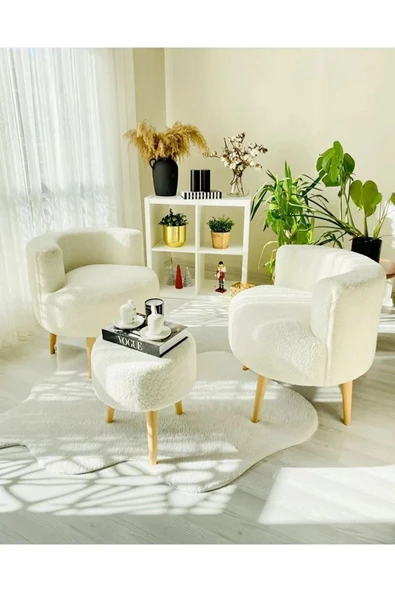 DEKOR MOBİLYACIM Çay Seti Ikili Koltuk Berjer Ve Puf Takımı 3 Lü Takım - 2