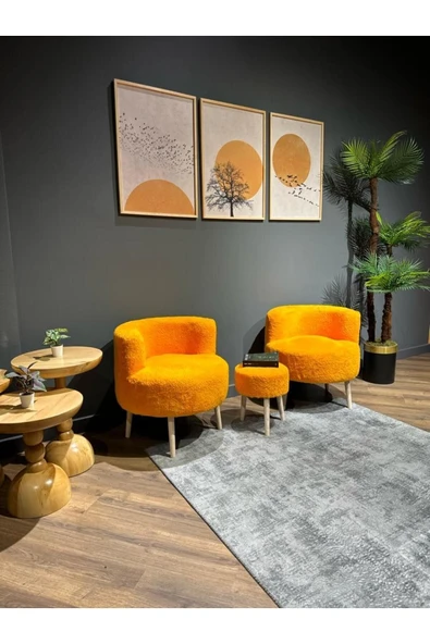 DEKOR MOBİLYACIM Çay Seti Ikili Koltuk Berjer Puf Takımı SALON, BALKON, OFİS 3 Lü Takım gürgen ayak