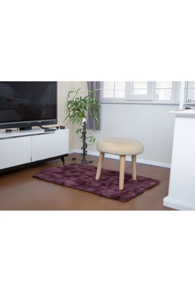 DEKOR MOBİLYACIM çocuk krem renk tabure Gürgen Ahşap Retro Ayak Dekoratif Beyaz Pelüş - 2