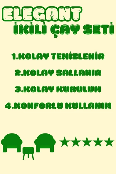 DEKOR MOBİLYACIM Elegant Comfort Çay Seti Ve Peluş Ikili Berjer & Puf Takımı - 3'lü Set - 5