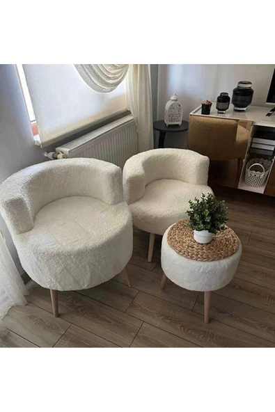 DEKOR MOBİLYACIM Çay Seti Ikili Koltuk Berjer Ve Puf Takımı 3 Lü Takım