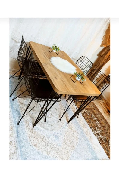 DEKOR MOBİLYACIM Masa Sandalye Tel Sandalye Ceviz Köşeler Oval - 2