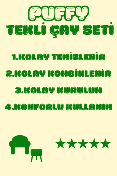 DEKOR MOBİLYACIM PUFFY Çay Seti Berjer Ve Puf Takımı (SALON, OFİS, BALKON) - Tekli Takım - 2