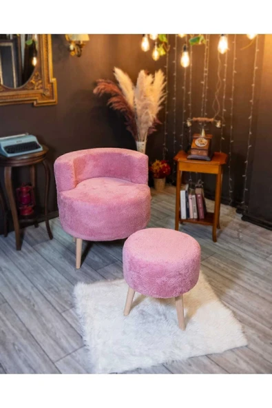 DEKOR MOBİLYACIM Pamuk Şekeri Çay Seti Tekli Koltuk Berjer Ve Puf Takımı (salon, Balkon, Ofis) 2 Li Takım - 2