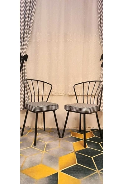 DEKOR MOBİLYACIM Dekor Mobilyacım Güneş Sandalye 2 Adet Siyah Mutfak Salon Yemek Odası Sandalyesi Metal Ayak