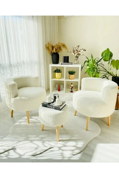 DEKOR MOBİLYACIM Çay Seti Ikili Koltuk Berjer Ve Puf Takımı 3 Lü Takım