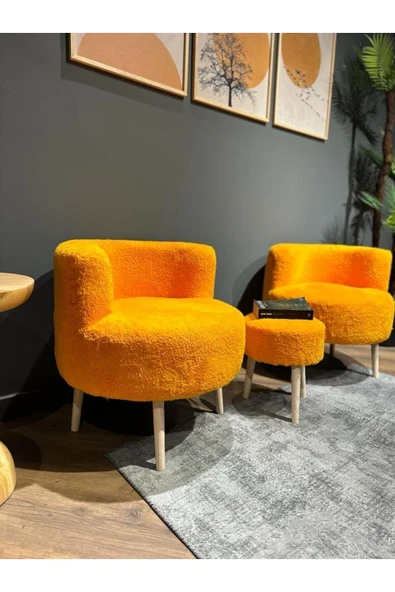 DEKOR MOBİLYACIM Çay Seti Ikili Koltuk Berjer Puf Takımı SALON, BALKON, OFİS 3 Lü Takım gürgen ayak - 2