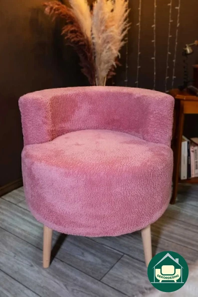 DEKOR MOBİLYACIM Pamuk Şekeri Rengi Çay Köşesi Seti: Iki Adet Berjer Ve Puf 3'lü Set Takım - 4