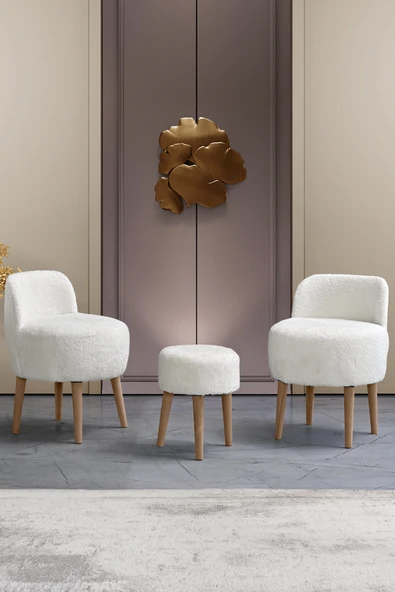 DEKOR MOBİLYACIM PUFFY Çay Seti Berjer Ve Puf Takımı (SALON, OFİS, BALKON) - 2'li Takım