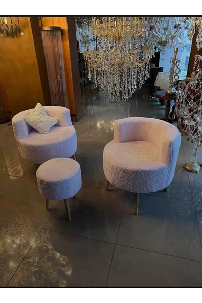 DEKOR MOBİLYACIM Çay seti ikili koltuk ve puf takımı 3'lü takım berjer puf peluş