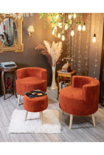 DEKOR MOBİLYACIM TARÇIN Çay Seti Ikili Koltuk Berjer Ve Puf Takımı 3 Lü Takım