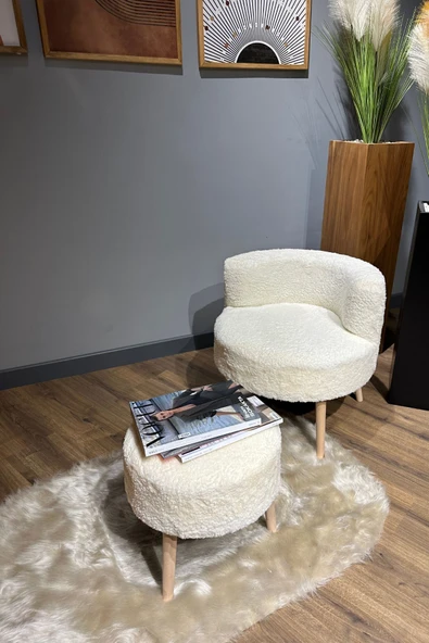 DEKOR MOBİLYACIM Berlin Çay Seti Berjer Ve Puf Takımı (SALON, OFİS, BALKON) - 2'li Takım - 3