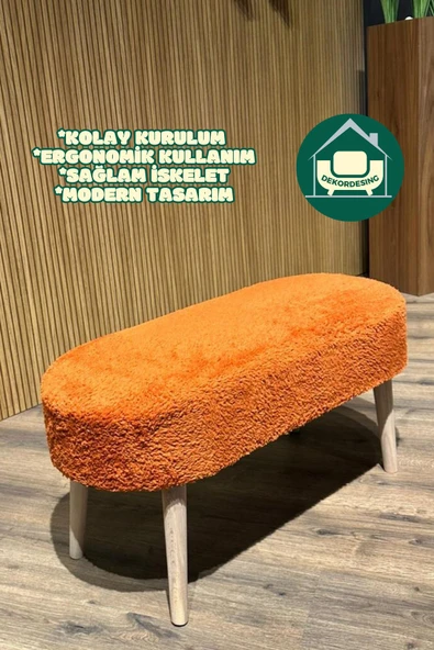 DEKOR MOBİLYACIM KOPYA - Paris Retro Ahşap Ayaklı Geniş Oturum Alanlı Oval Bench Puf Kiremit