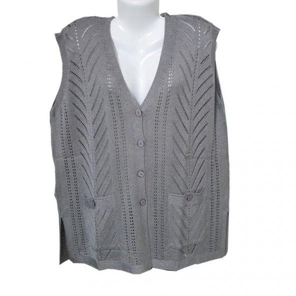 Battal Boy Sıfır Kol Kadın Triko Hırka - 6