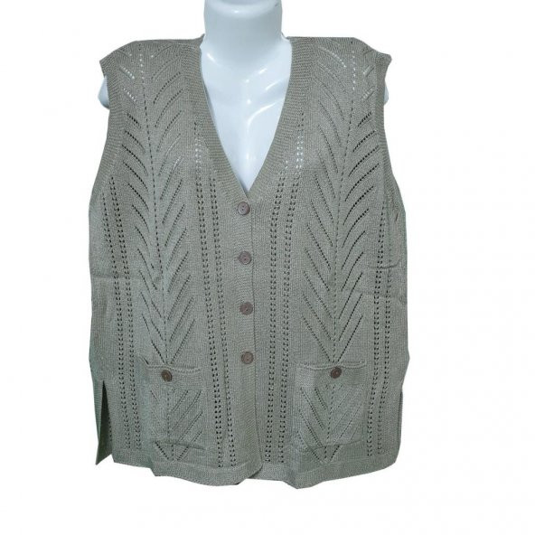 Battal Boy Sıfır Kol Kadın Triko Hırka - 9