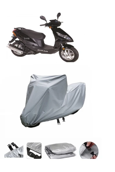 Bisan Troy 100  Gri Motosiklet Brandası ARKA ÇANTA UYUMLU DEĞİLDİR