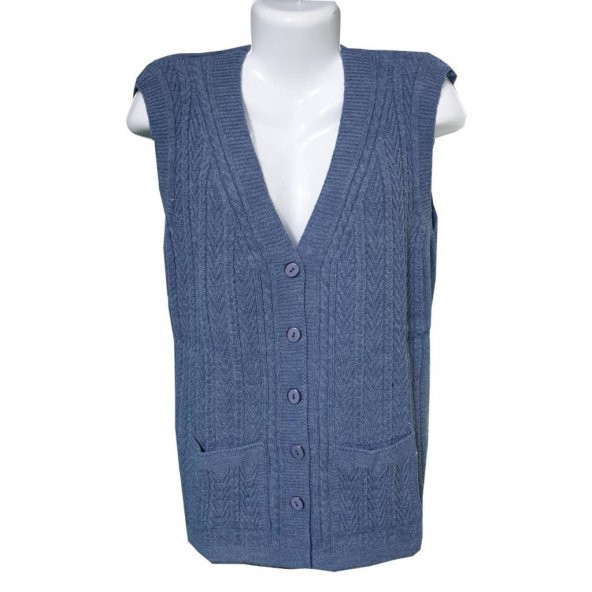 Örgü Model Battal Boy Cepli Kadın Kolsuz Yelek - 2