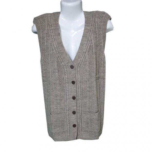 Örgü Model Battal Boy Cepli Kadın Kolsuz Yelek - 4