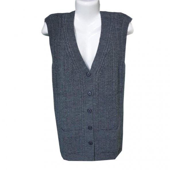 Örgü Model Battal Boy Cepli Kadın Kolsuz Yelek - 7