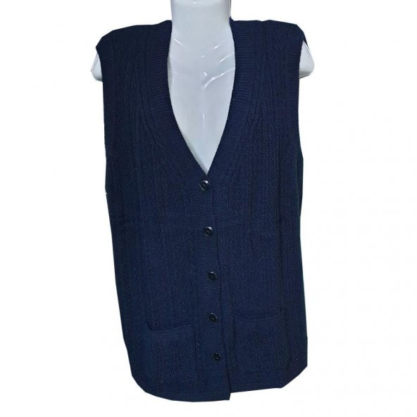 Örgü Model Battal Boy Cepli Kadın Kolsuz Yelek - 10