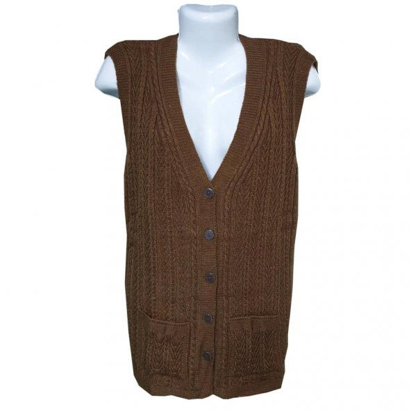 Örgü Model Battal Boy Cepli Kadın Kolsuz Yelek - 11