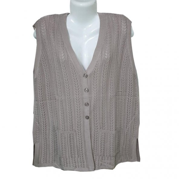 Battal Boy Sıfır Kol Örgü Model Kadın Triko Hırka - 9