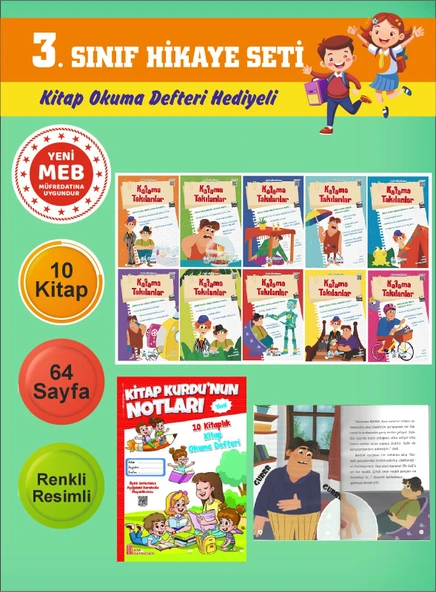 3.Sınıflar İçin Okumayı Sevdiren 10 lu Hikaye Seti 4 (Kitap Okuma Defteri Hediyeli) ürün görseli 1