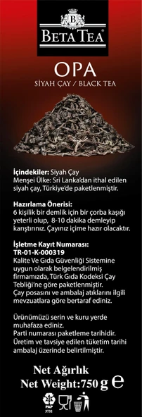 Beta Premium Opa 750 Gr % 100 Seylon İthal Siyah Çay - 6