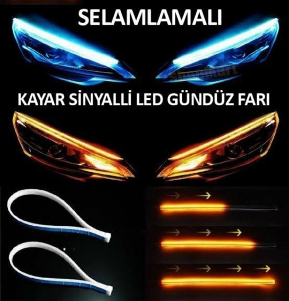 Toyota Corolla Far İçi Üstü Kayar Sinyalli Gündüz Ledi Far Kaşı 45 cm 2 adet - 2