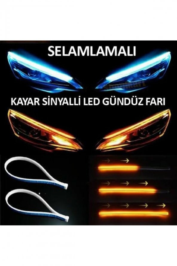 Peugeot 307 Far İçi Üstü Kayar Sinyalli Gündüz Ledi Far Kaşı 45 cm 2 adet - 2