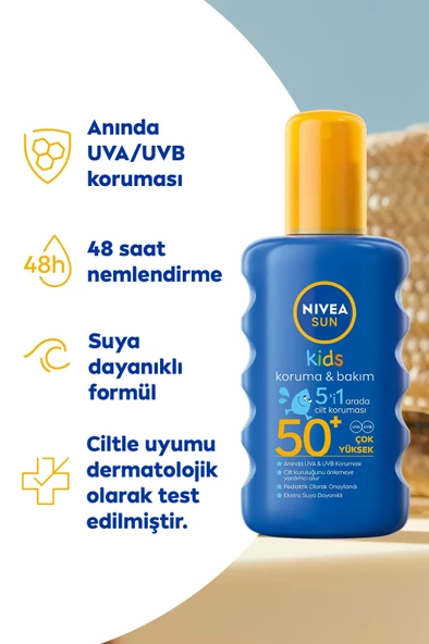 NIVEA SUN SPF50 Çocuklar İçin Güneş Koruyucu Vücut Spreyi 200ml, Anında UVA Koruması, 5i 1Arada Bakım, Nem - 2
