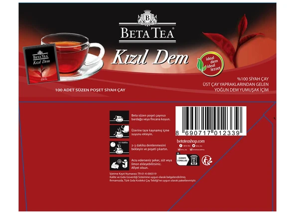 Beta Kızıl Dem Türk Çayı Bardak Poşet 100 Adet - 6