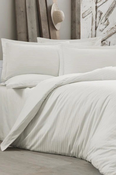 Çeyiz Diyarı Stripe Tek Kişilik PollySaten Nevresim Takımı Krem ürün görseli