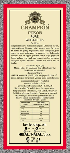 Champion Pekoe 1000 GR (Super Pekoe-Seylan Çayı - Ceylon Tea) - 4