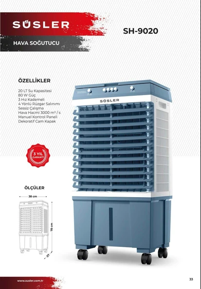 Süsler SH-9020 Su Hazneli Hava Soğutucu - 2