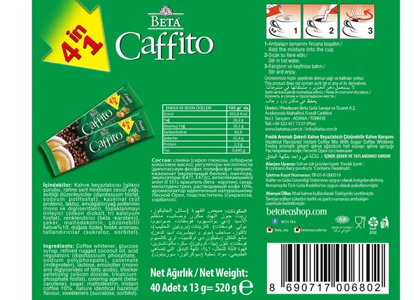 Caffito  4 in 1 Fındıklı Hazır Kahve Display Kutuda 40 Adet x 13 GR - 4