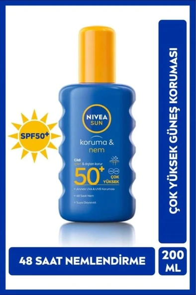 NIVEA SUN SPF50 Yüksek Güneş Koruyucu ve Nemlendirici Vücut Spreyi 200ml, UVA UVB Koruması, Suya Dayanıklı