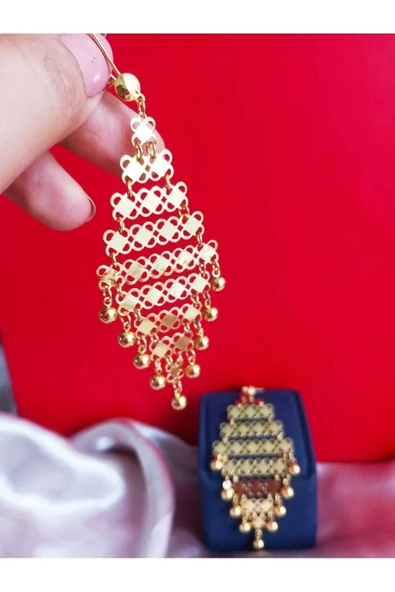 Altın Kaplama Demo Yöresel Bijuteri Elişi Tohumlu Akıtma büyük Küpe - 3