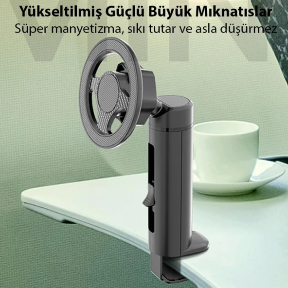 Polham Magsafe Mıknatıslı Açı ve Yön Ayarlı Sıkıştırmalı Masaüstü Telefon Tutucu, Sehpa, Koltuk Uyumlu - 2